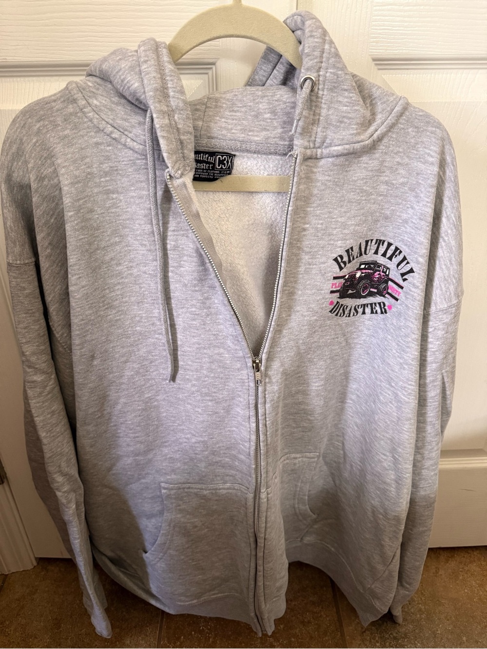 Beautiful Disaster Women’s Gray Zip Hoodie